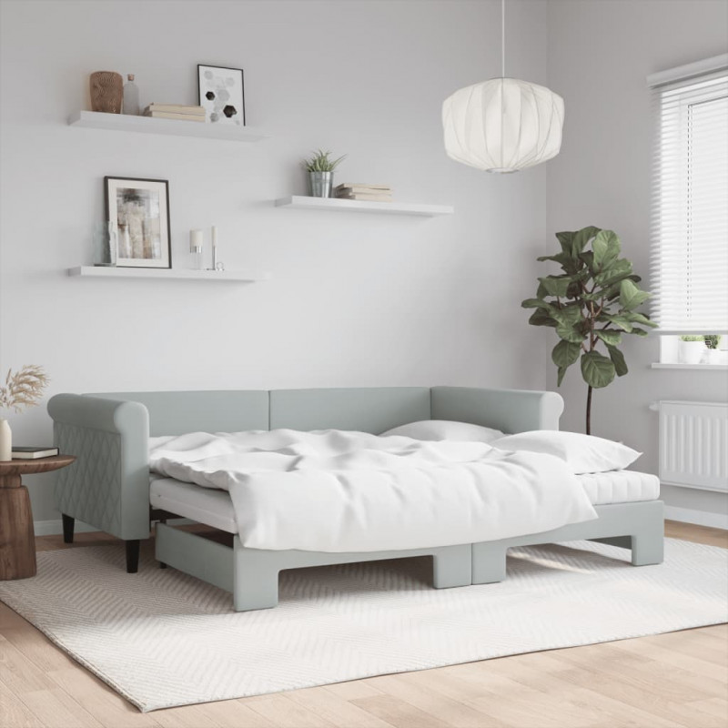 Sofa rozsuwana z materacami, jasnoszara, 90x190 cm, aksamit