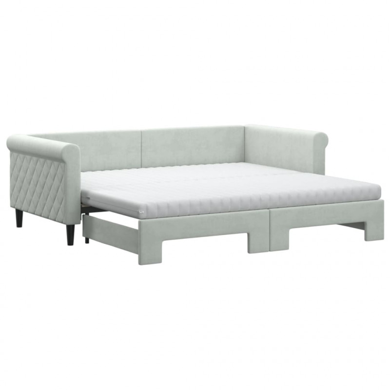 Sofa rozsuwana z materacami, jasnoszara, 90x190 cm, aksamit
