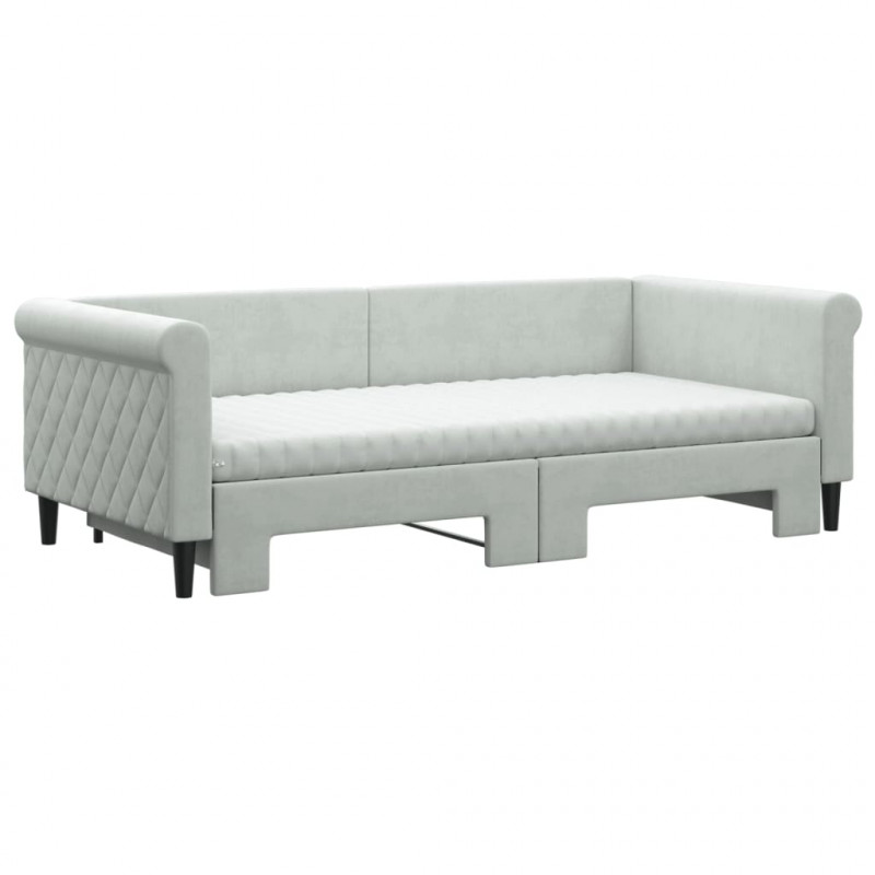 Sofa rozsuwana z materacami, jasnoszara, 90x190 cm, aksamit
