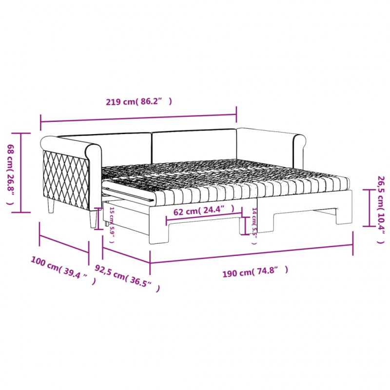 Sofa rozsuwana z materacami, jasnoszara, 90x190 cm, aksamit