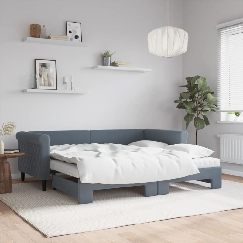 Sofa rozsuwana z materacami, ciemnoszara, 90x190 cm, aksamit