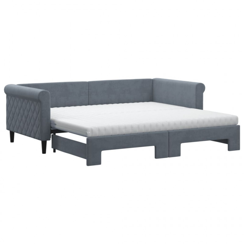 Sofa rozsuwana z materacami, ciemnoszara, 90x190 cm, aksamit