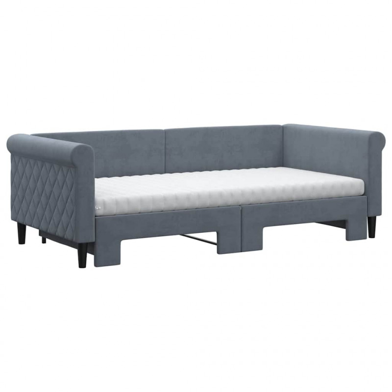 Sofa rozsuwana z materacami, ciemnoszara, 90x190 cm, aksamit