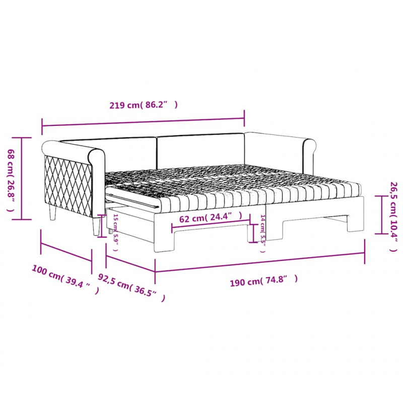 Sofa rozsuwana z materacami, ciemnoszara, 90x190 cm, aksamit