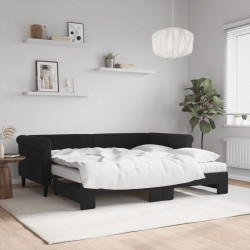 Sofa rozsuwana z materacami, czarna, 90x190 cm, aksamit