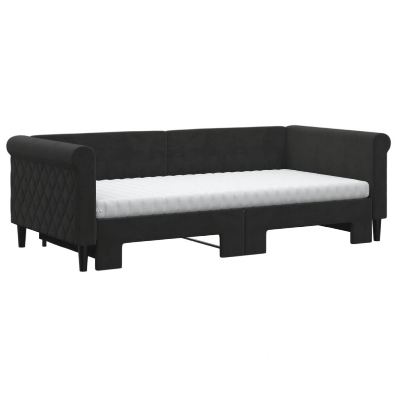Sofa rozsuwana z materacami, czarna, 90x190 cm, aksamit