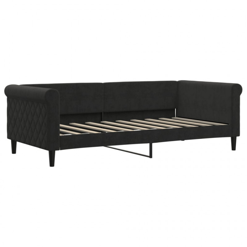 Sofa rozsuwana z materacami, czarna, 90x190 cm, aksamit