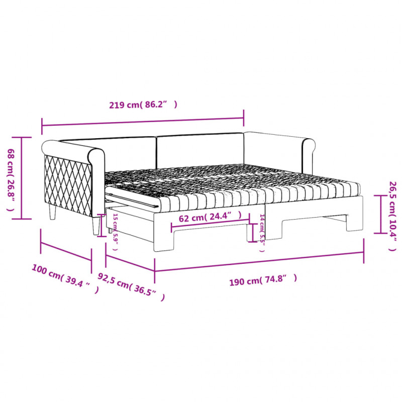 Sofa rozsuwana z materacami, czarna, 90x190 cm, aksamit