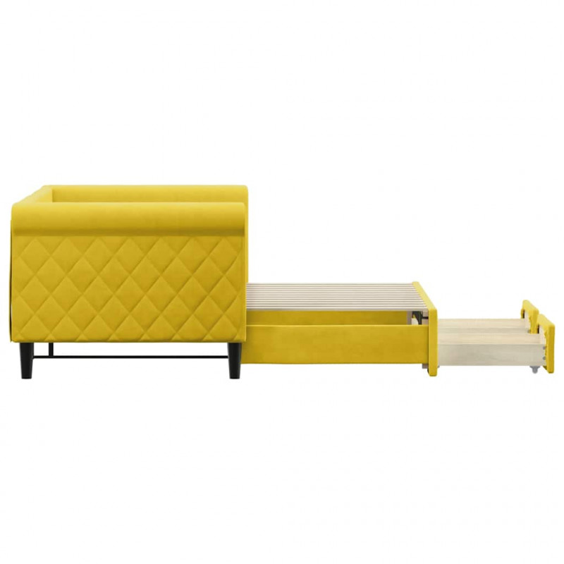 Sofa rozsuwana z szufladami, żółta, 80x200 cm, aksamit