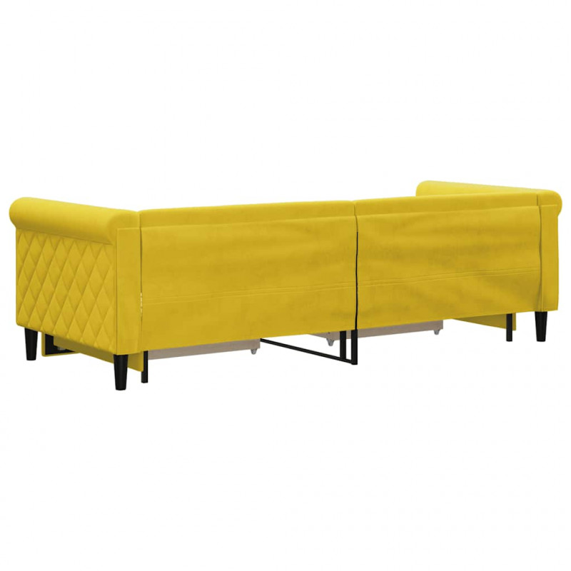 Sofa rozsuwana z szufladami, żółta, 80x200 cm, aksamit