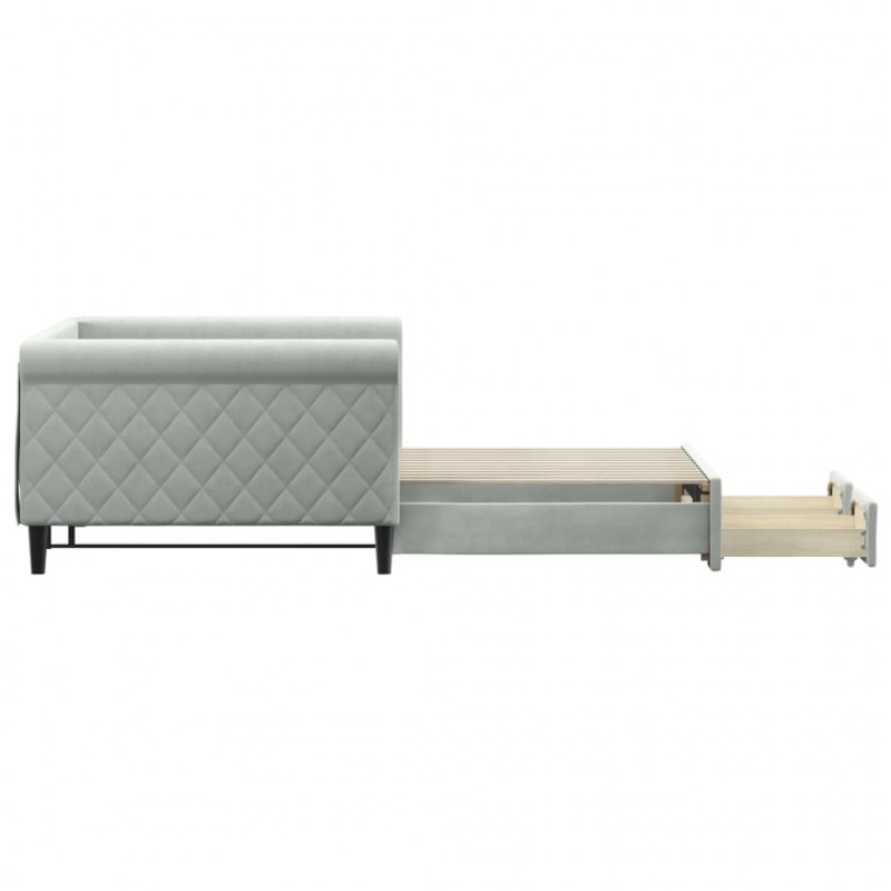 Sofa rozsuwana z szufladami, jasnoszara, 100x200 cm, aksamit
