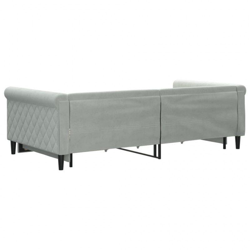 Sofa rozsuwana z szufladami, jasnoszara, 100x200 cm, aksamit