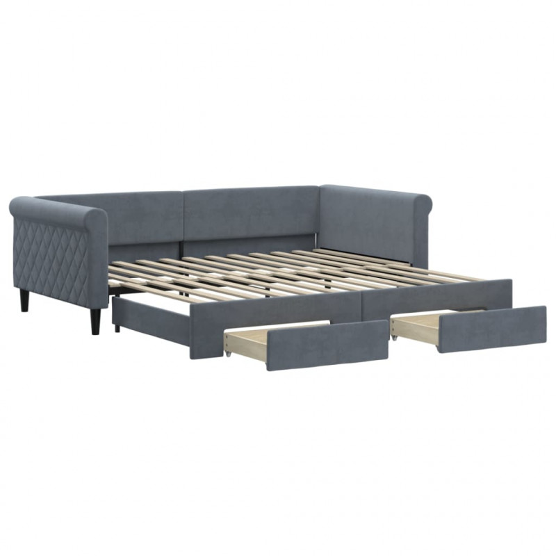 Sofa rozsuwana z szufladami, ciemnoszara, 100x200 cm, aksamit