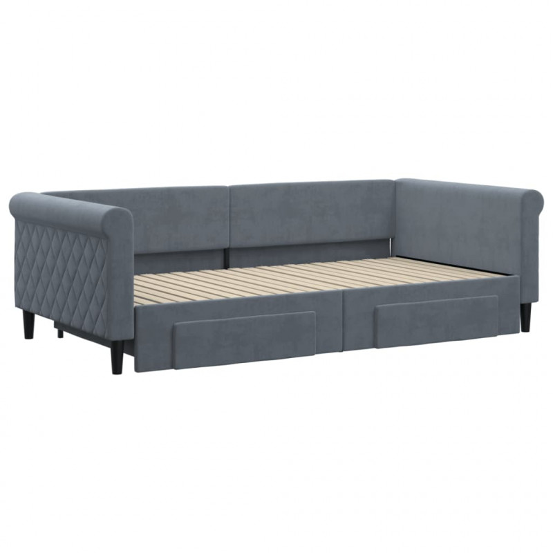 Sofa rozsuwana z szufladami, ciemnoszara, 100x200 cm, aksamit