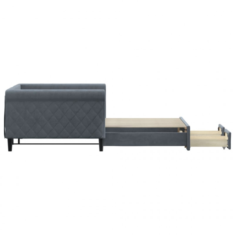 Sofa rozsuwana z szufladami, ciemnoszara, 100x200 cm, aksamit