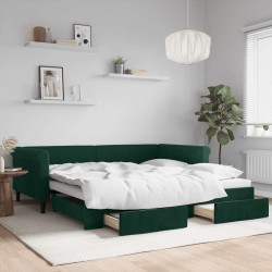 Sofa rozsuwana z szufladami, ciemnozielona, 100x200 cm, aksamit