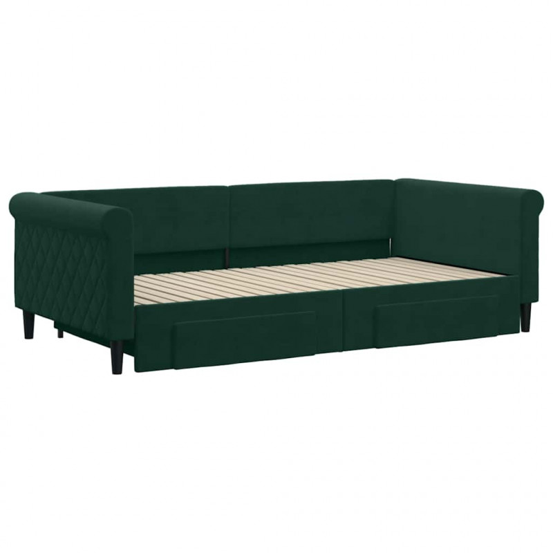 Sofa rozsuwana z szufladami, ciemnozielona, 100x200 cm, aksamit