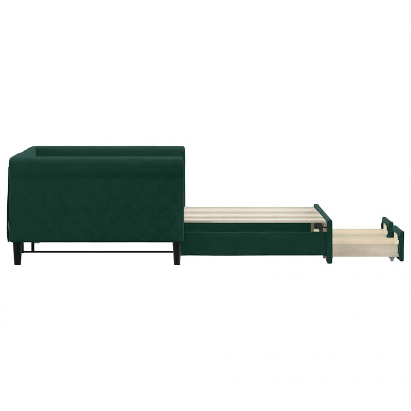 Sofa rozsuwana z szufladami, ciemnozielona, 100x200 cm, aksamit