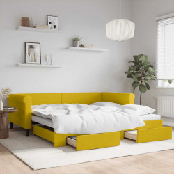 Sofa rozsuwana z szufladami, żółta, 100x200 cm, aksamit