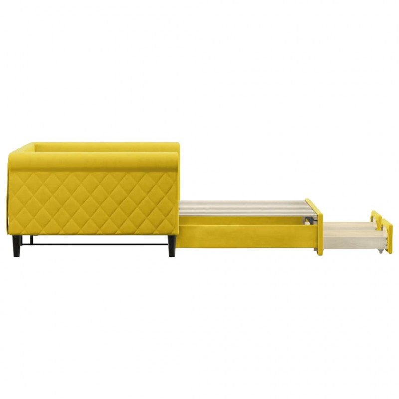 Sofa rozsuwana z szufladami, żółta, 100x200 cm, aksamit