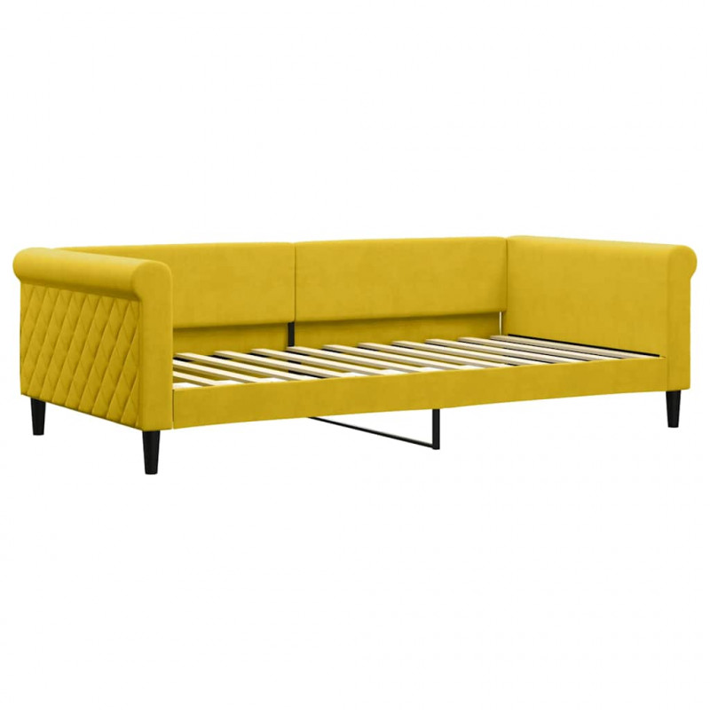 Sofa rozsuwana z szufladami, żółta, 100x200 cm, aksamit