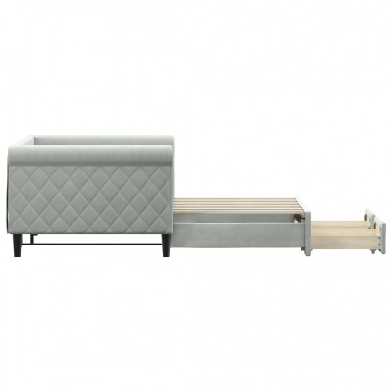 Sofa rozsuwana z szufladami, jasnoszara, 90x190 cm, aksamit