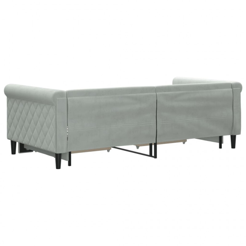 Sofa rozsuwana z szufladami, jasnoszara, 90x190 cm, aksamit