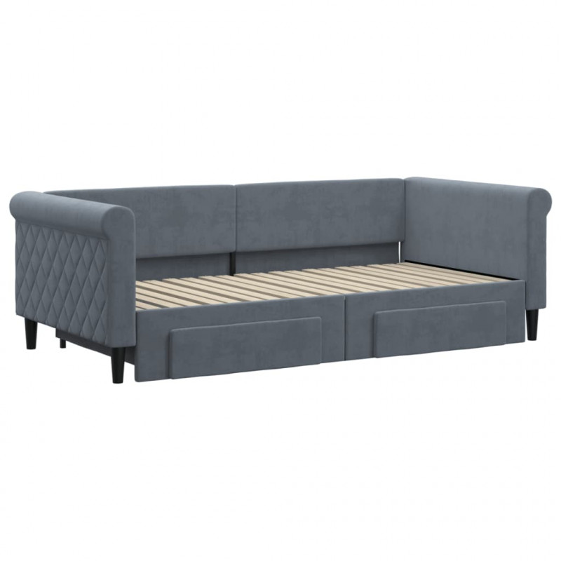 Sofa rozsuwana z szufladami, ciemnoszara, 90x190 cm, aksamit