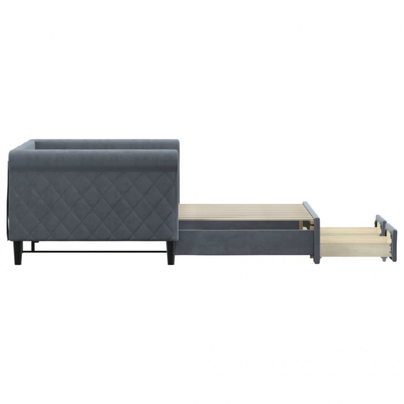 Sofa rozsuwana z szufladami, ciemnoszara, 90x190 cm, aksamit