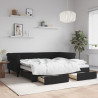 Sofa rozsuwana z szufladami, czarna, 90x190 cm, aksamit