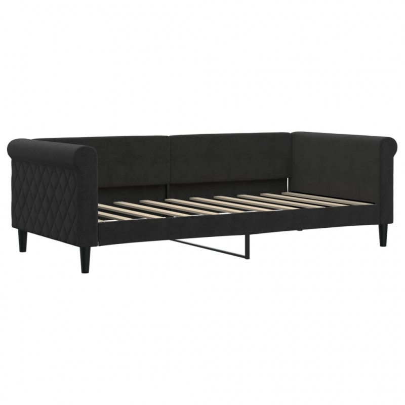 Sofa rozsuwana z szufladami, czarna, 90x190 cm, aksamit