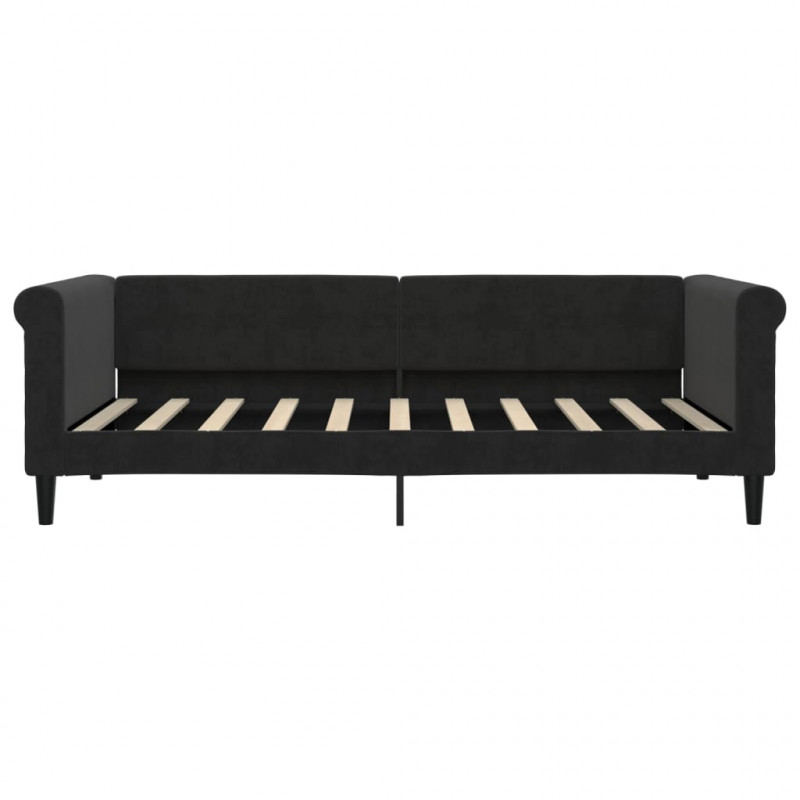 Sofa rozsuwana z szufladami, czarna, 90x190 cm, aksamit
