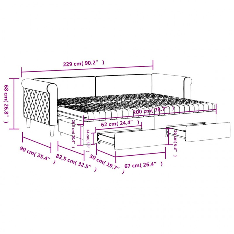 Sofa rozsuwana z szufladami, ciemnozielona, 80x200 cm, aksamit
