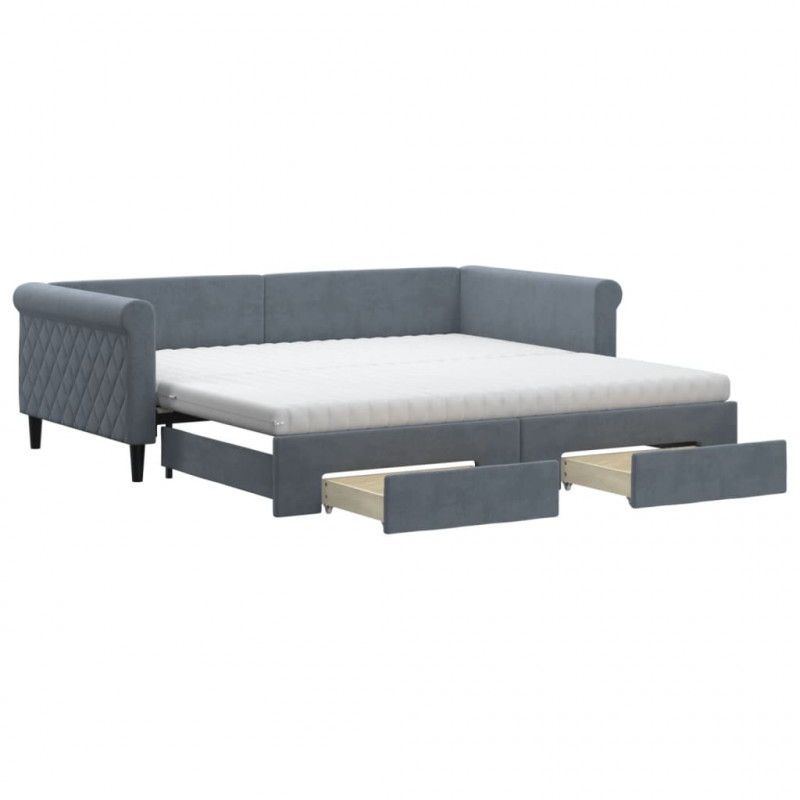 Sofa rozsuwana z szufladami, ciemnoszara, 100x200 cm, aksamit