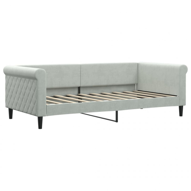 Sofa rozsuwana z szufladami, jasnoszara, 90x190 cm, aksamit