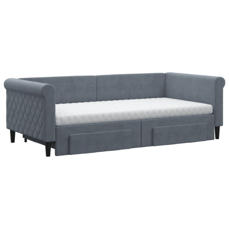Sofa rozsuwana z szufladami, ciemnoszara, 90x190 cm, aksamit