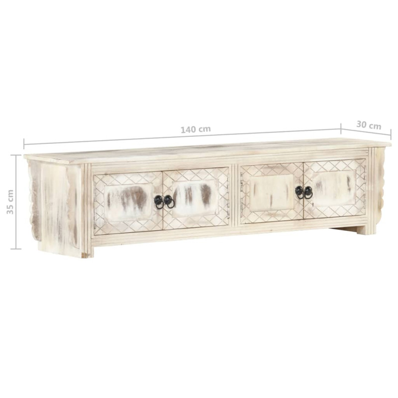 Szafka pod TV, biała, 140x30x35 cm, lite drewno mango