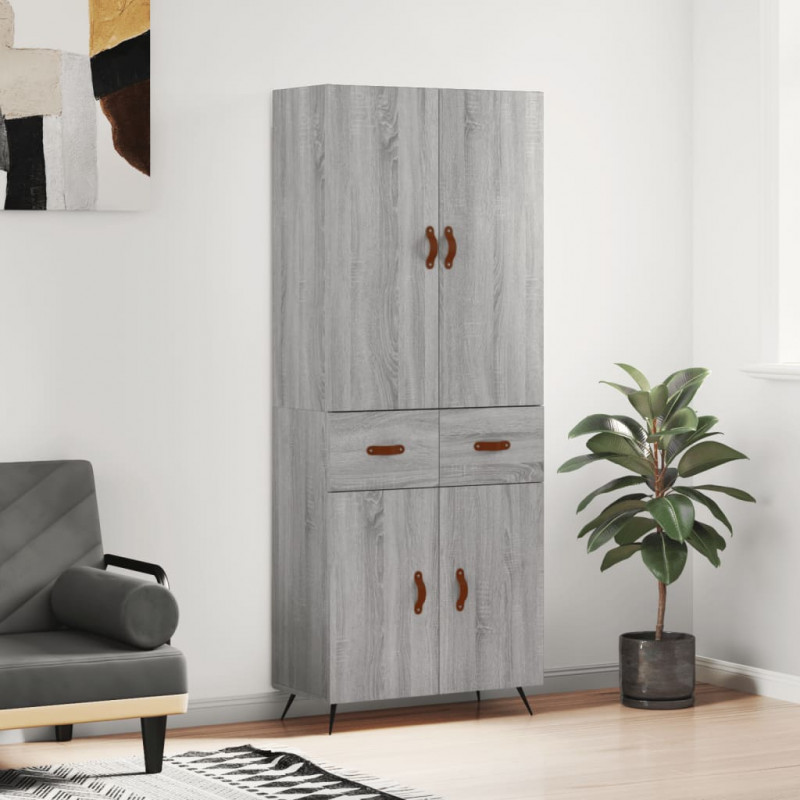Witrynka szary dąb sonoma 69,5x34x180cm materiał drewnopochodny