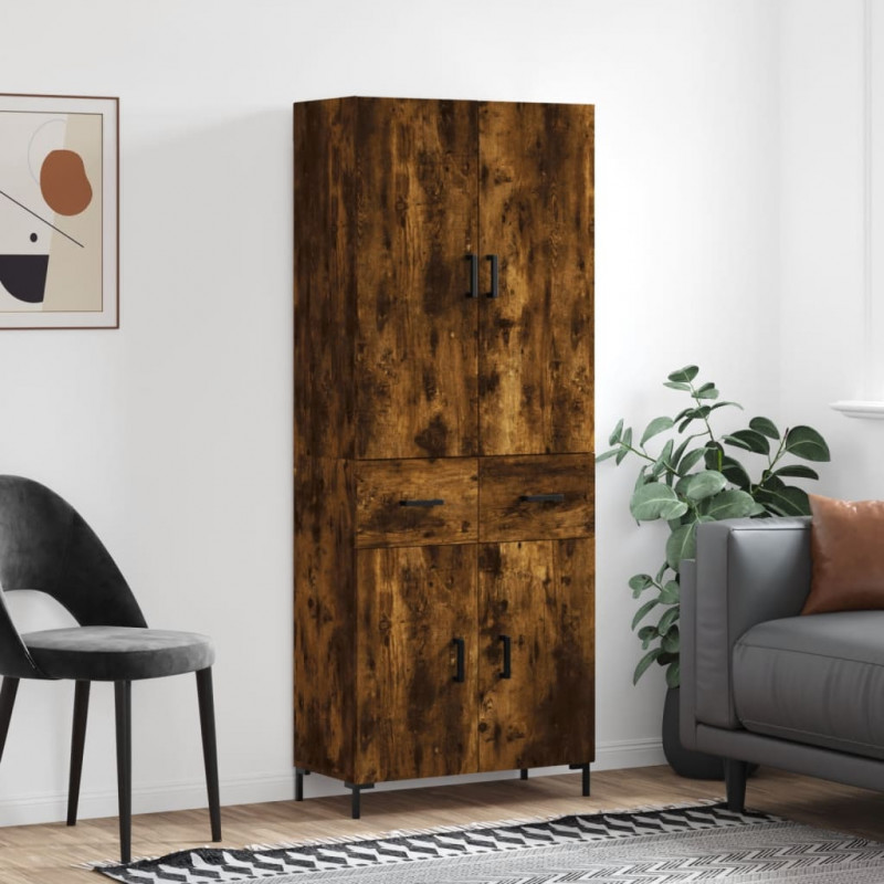 Witrynka przydymiony dąb 69,5x34x180 cm materiał drewnopochodny