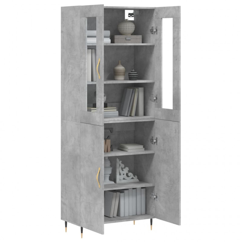 Witrynka, szarość betonu 69,5x34x180 cm materiał drewnopochodny