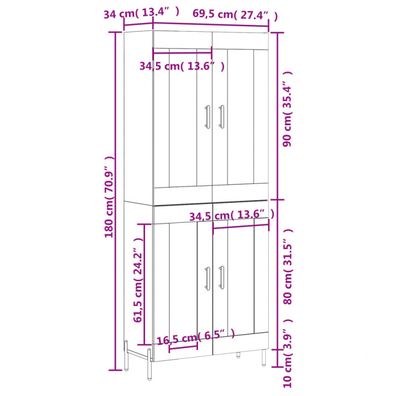 Witrynka, dąb sonoma, 69,5x34x180 cm, materiał drewnopochodny
