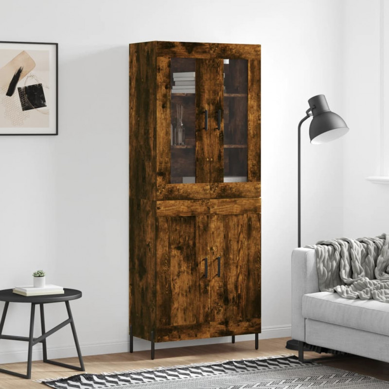 Witrynka przydymiony dąb 69,5x34x180 cm materiał drewnopochodny