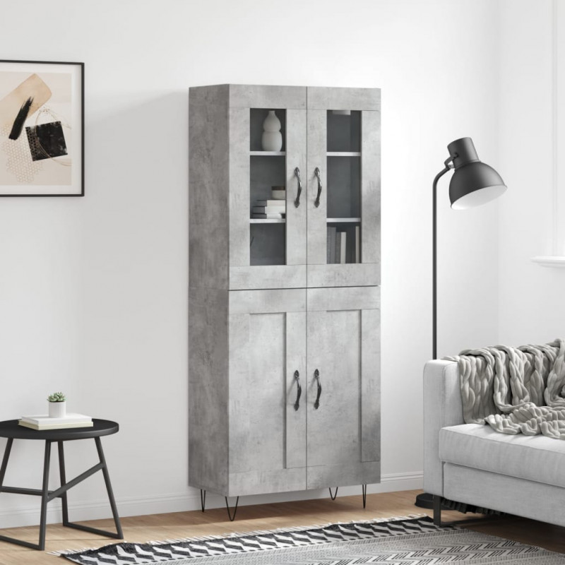 Witrynka, szarość betonu 69,5x34x180 cm materiał drewnopochodny
