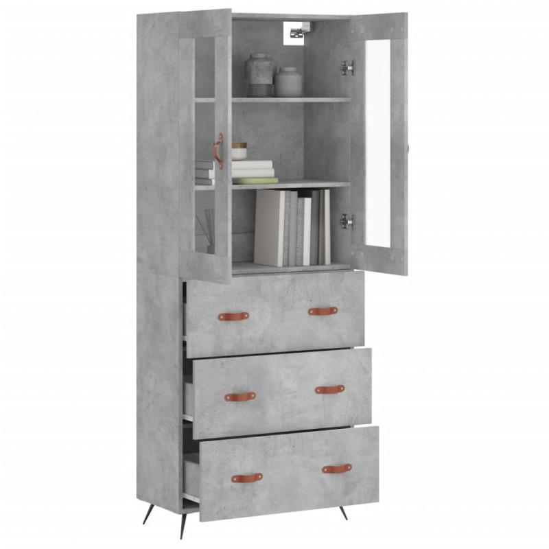 Witrynka, szarość betonu 69,5x34x180 cm materiał drewnopochodny
