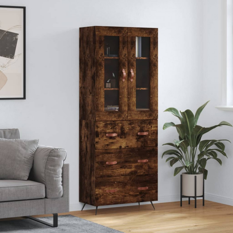 Witrynka przydymiony dąb 69,5x34x180 cm materiał drewnopochodny