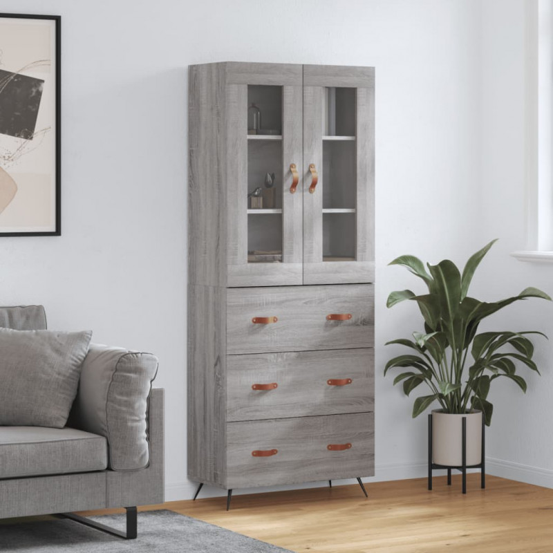 Witrynka szary dąb sonoma 69,5x34x180cm materiał drewnopochodny