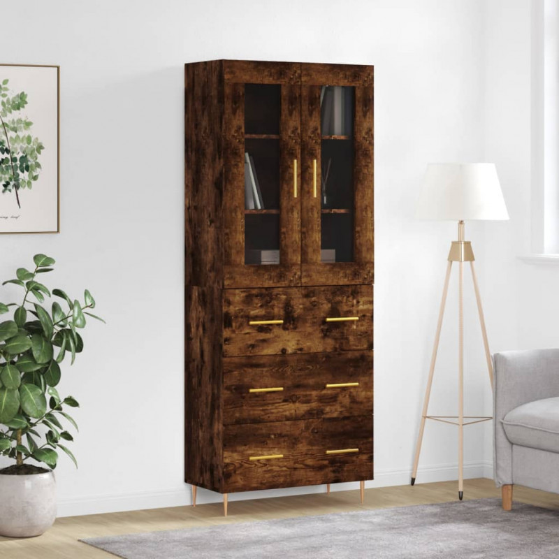 Witrynka przydymiony dąb 69,5x34x180 cm materiał drewnopochodny