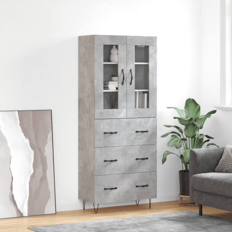 Witrynka, szarość betonu 69,5x34x180 cm materiał drewnopochodny