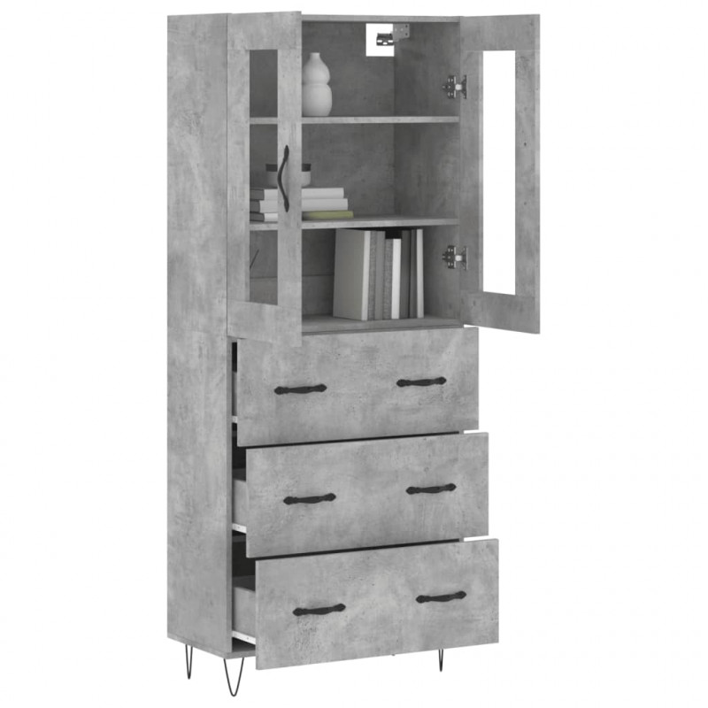 Witrynka, szarość betonu 69,5x34x180 cm materiał drewnopochodny
