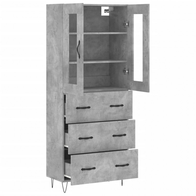 Witrynka, szarość betonu 69,5x34x180 cm materiał drewnopochodny